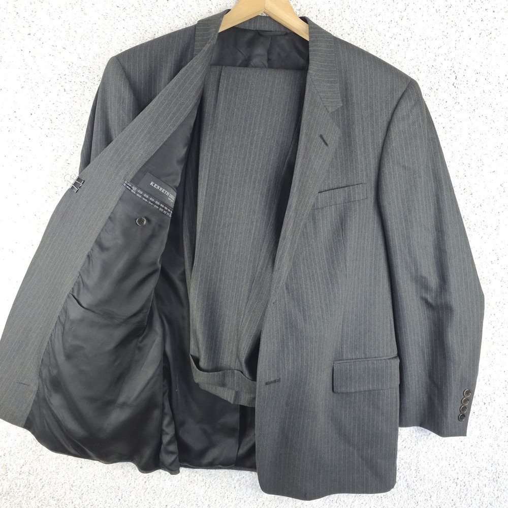 Vintage Kenneth Cole 2 piece Pinstripe Gray Blazer Pants Sz 44 Union‎ Made USA